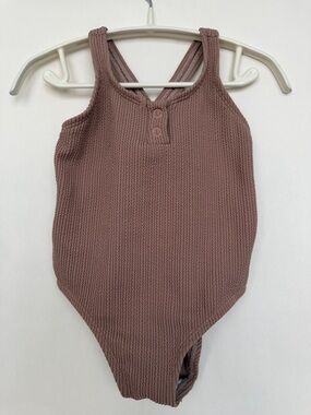 Zara Mauve Brown Ribbed Kids One-Piece Swimsuit